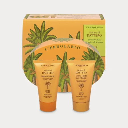 Beauty Box Foglie di Palma L'Erbolario con bagnoschiuma 75 ml crema corpo 75 ml e scatola in latta
