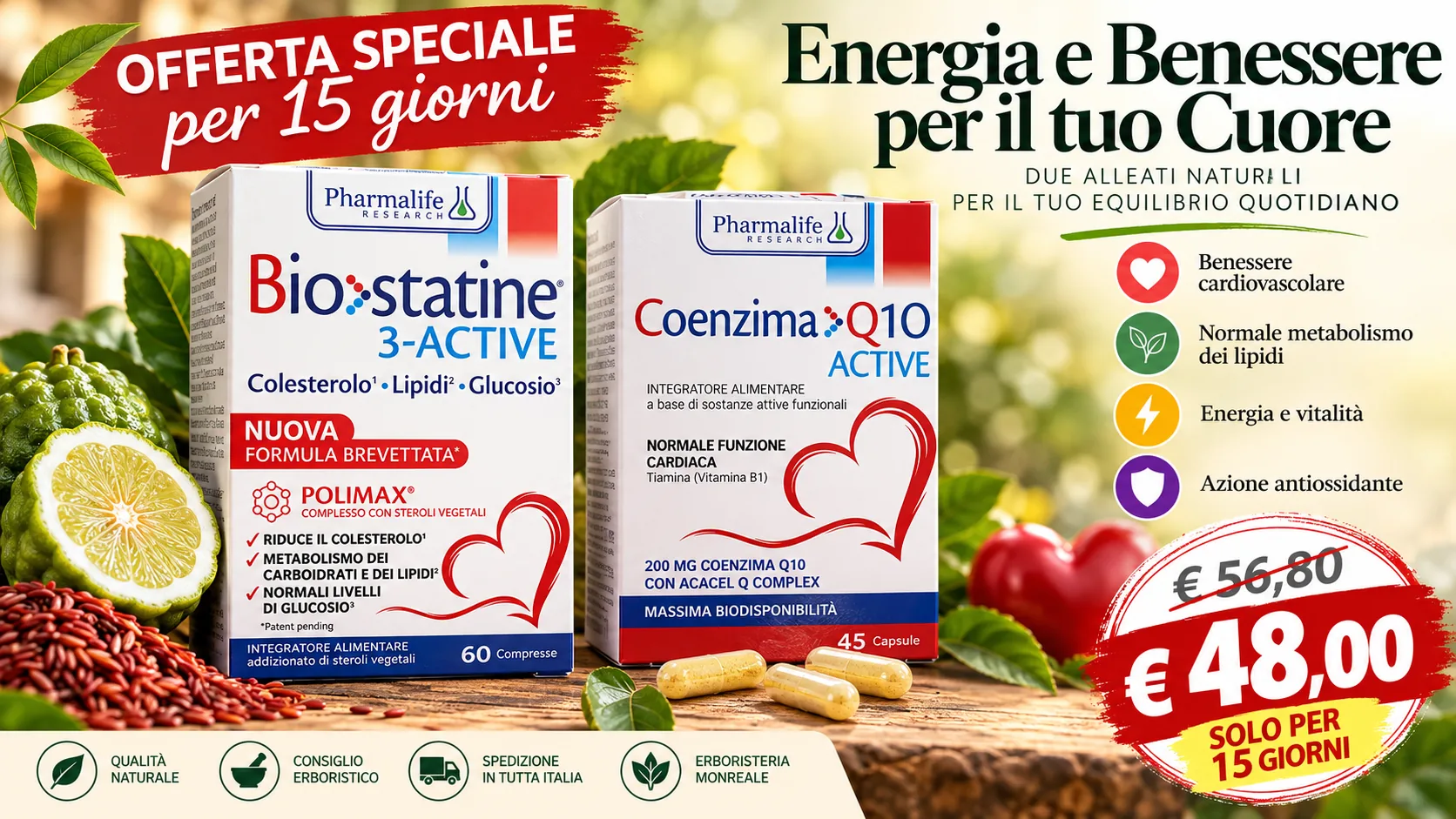Offerta 15 giorni Biostatine 3-Active e Coenzima Q10 Active a 48 euro